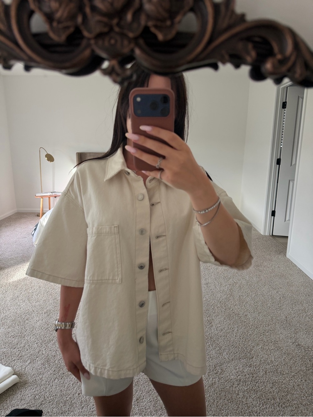 H&M Cream Short-Sleeve Jean Jacket